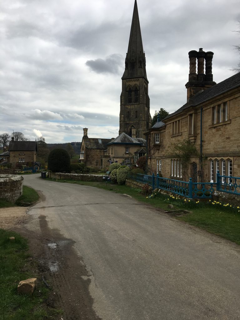 Edensor Church with spring daffodils